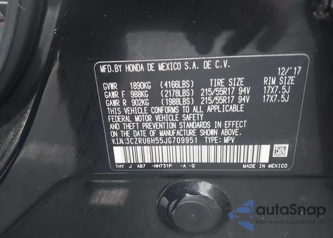 2018 Honda Hr-V Ex z USA, uszkodzony, nr VIN 3CZRU6H55JG709951